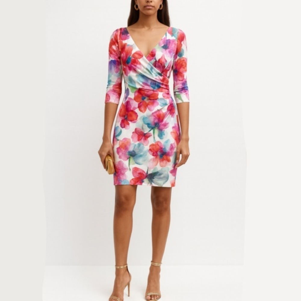 Chiara Boni Dress Emerentienne Mini Ruched Bodycon in Watercolor Floral
